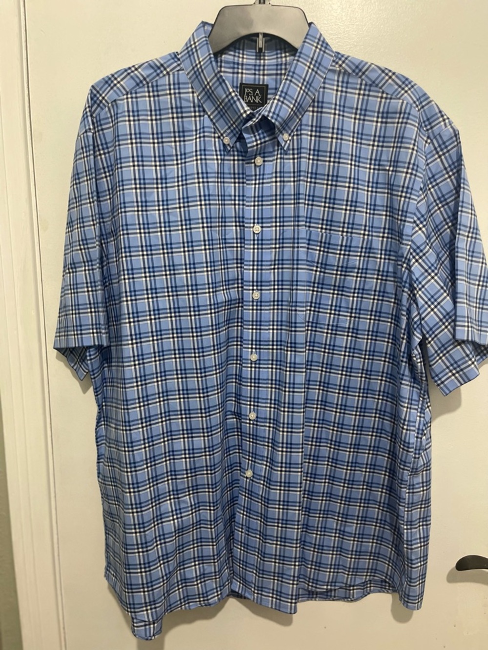 Jos. A. Bank Blue Plaid Short-Sleeve Button-Down Shirt